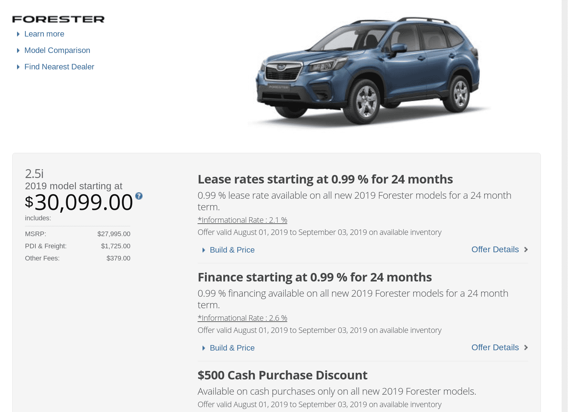 Suburu Forester is one of the best lease deals in Ontario