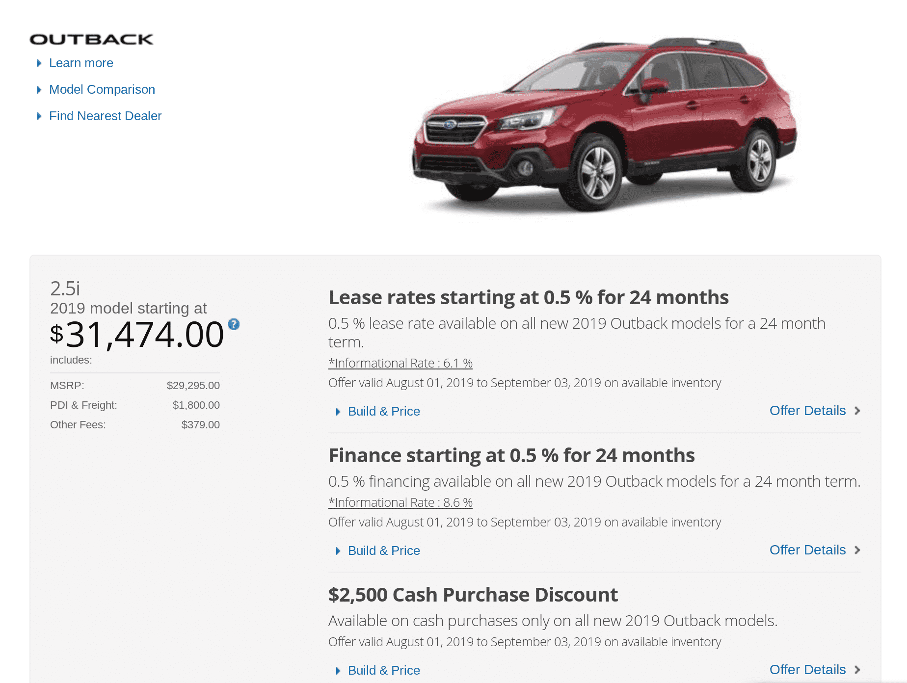 Subaru Outback cardeals in Ontario