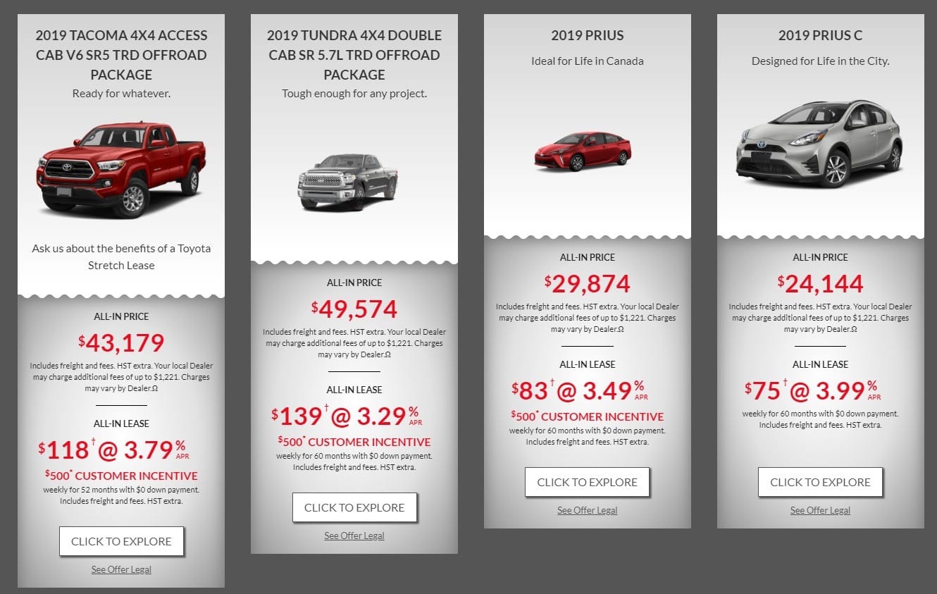 2019 Toyota Car deals in Canada