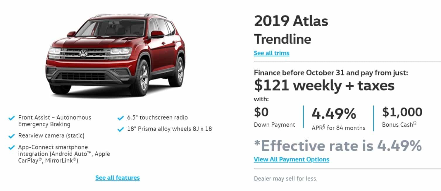 2019 Volkswagen Atlas deals in Canada