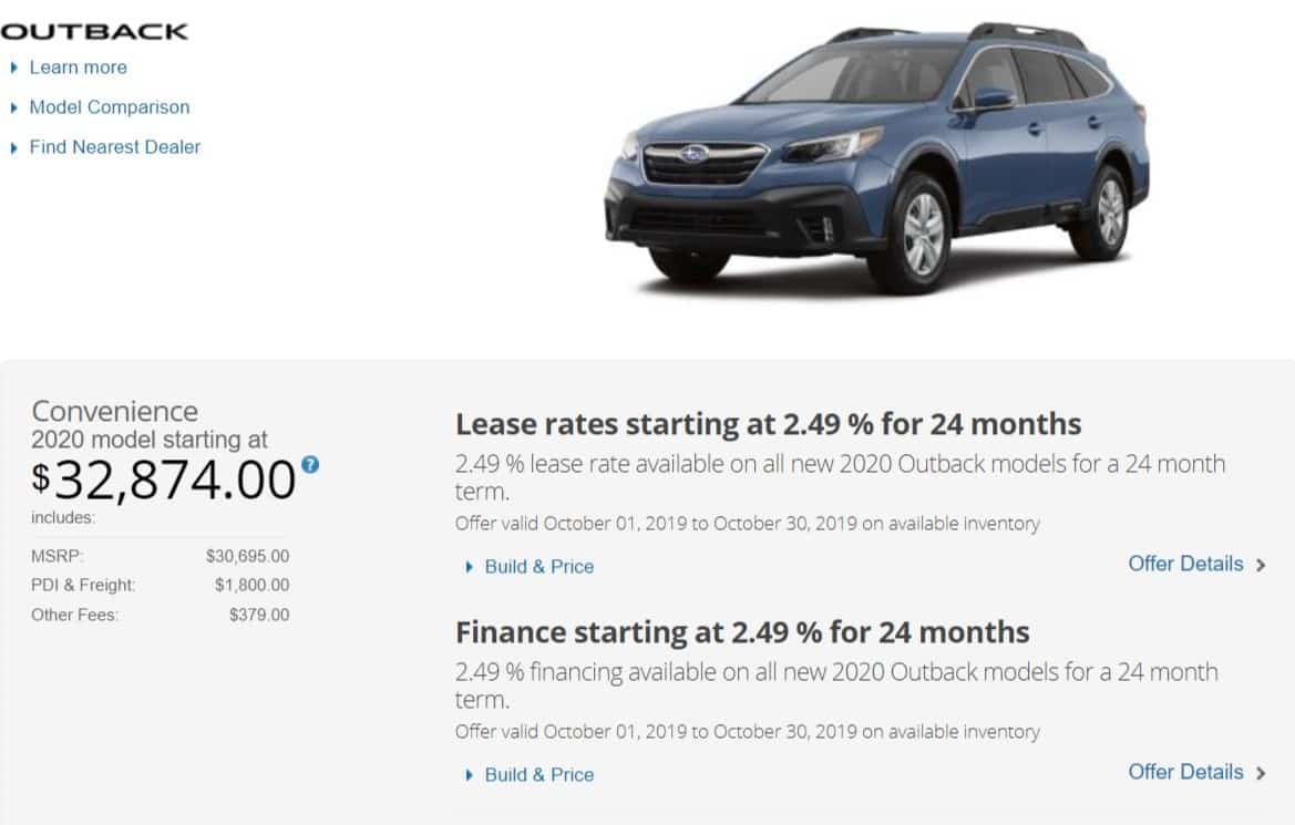 2019 Subaru Outback deals in Canada