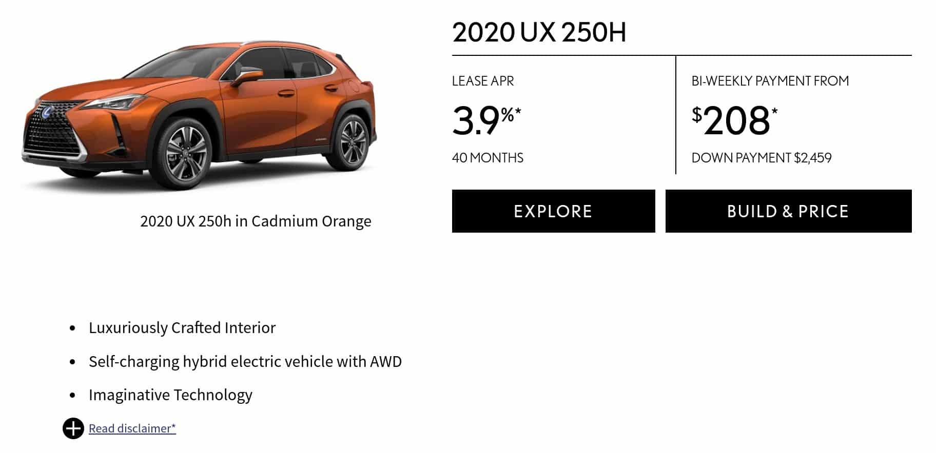 2020 UX 250H is one of the best new car deals in Canada