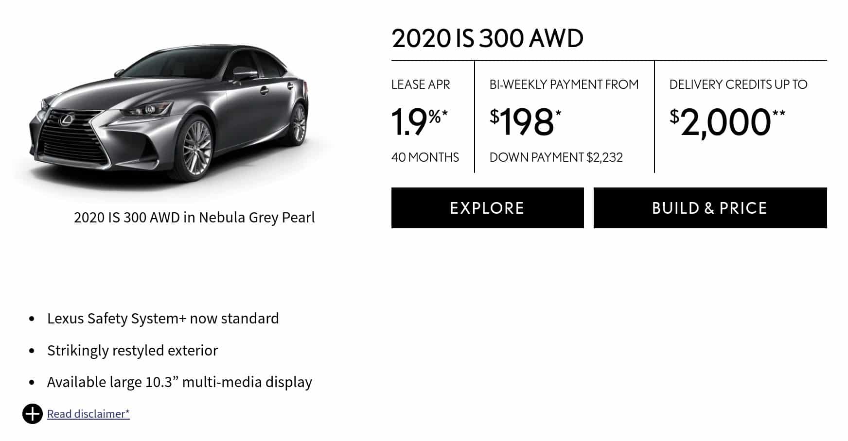 2020 Lexus IS 300 is one of the best new car deals in Canada