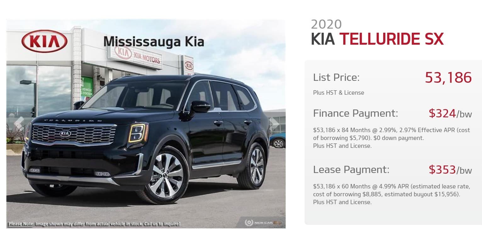 2020 Kia Telluride is one of the best 7 seater suv lease and finance deals