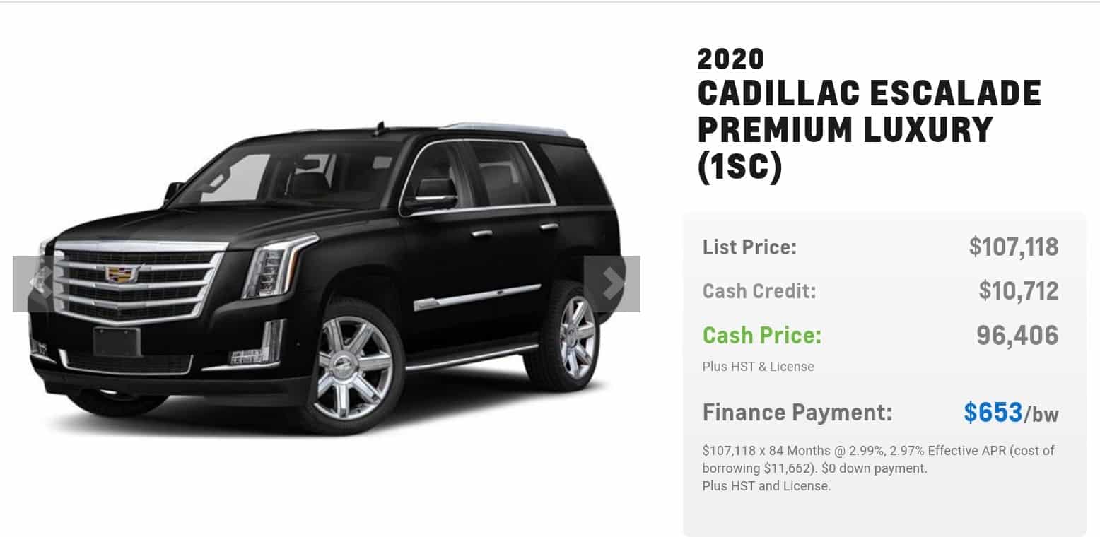 2020 Cadillac Escalade is one of the best 7 seater suv lease and finance deals