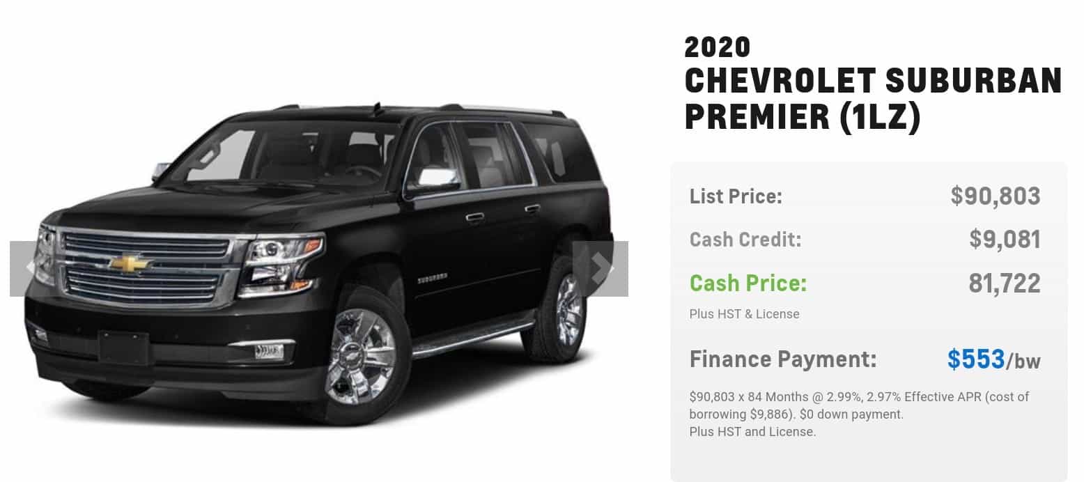 2020 Chevrolet Suburban is one of the best 7 seater suv lease and finance deals