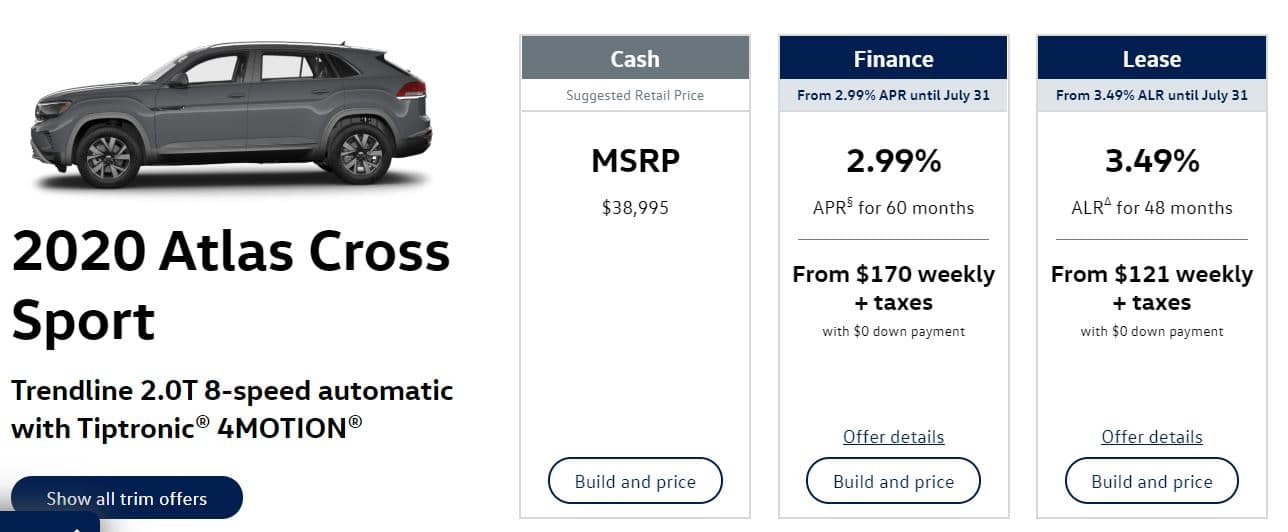 2020 Volkswagen Lease Deals & Finance Offers