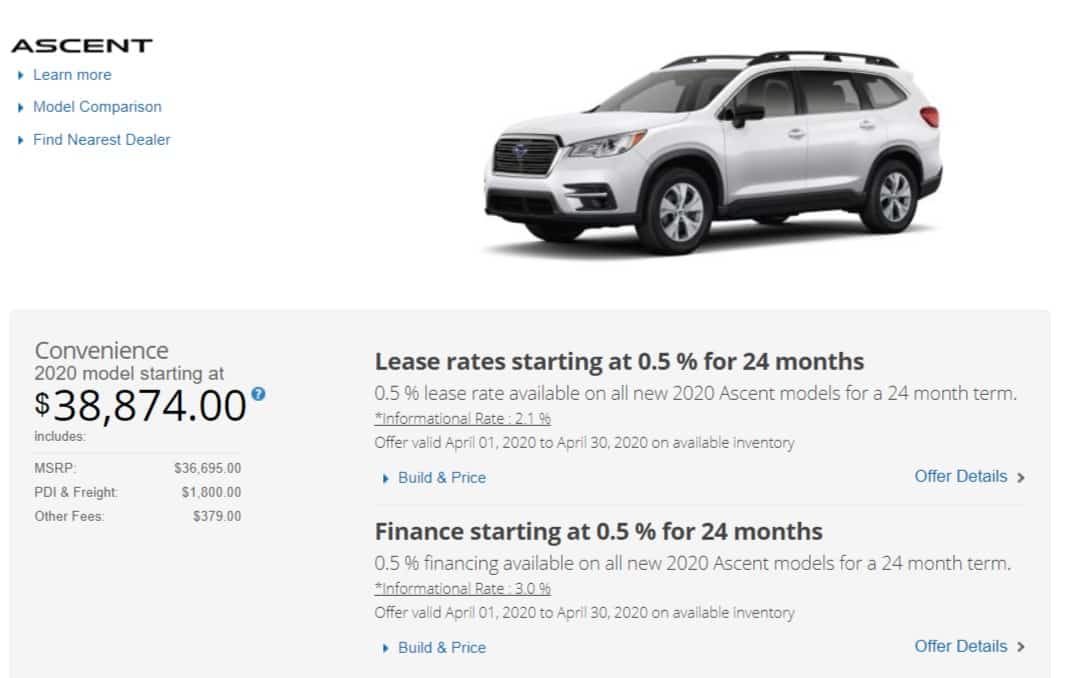 2020 Subaru Lease Deals & Finance Offers