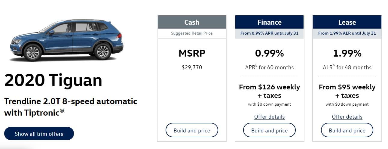 2020 Volkswagen Lease Deals & Finance Offers